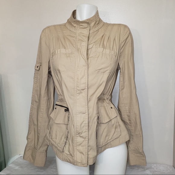 Express Casual Beige Tan Zip Up Utility Jacket - Picture 1 of 12